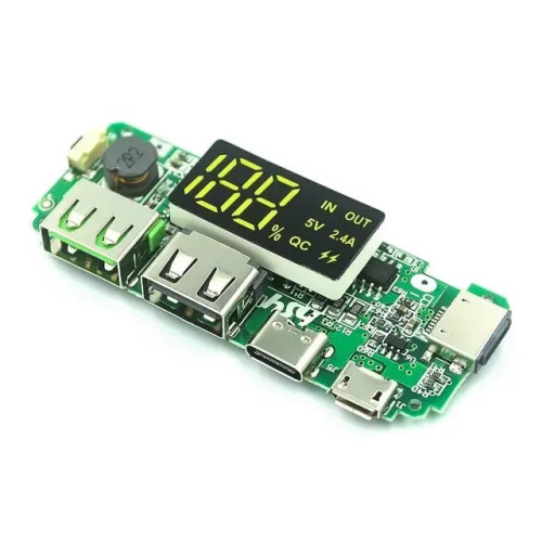 Модуль для Power Bank с LED дисплеем 5V 2.4A 2xUSB+Micro+TypeC+Lighting